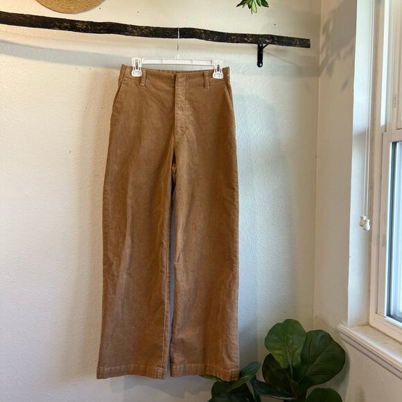 Uniqlo Tan Cotton Corduroy High Rise Wide Leg Trouser Pants Size Small 26/27 - Picture 8 of 14